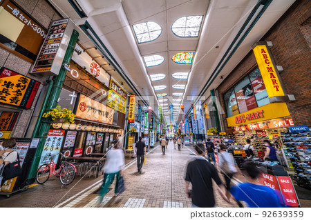 Cityscape of Tokyo, Japan, overlooking Kawasaki Ginryu-gai (Hokoten) in front of Kawasaki Station 92639359