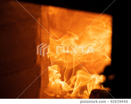 hot flames of the wood-fired kiln hot flames of the wood-fired kiln 92639448