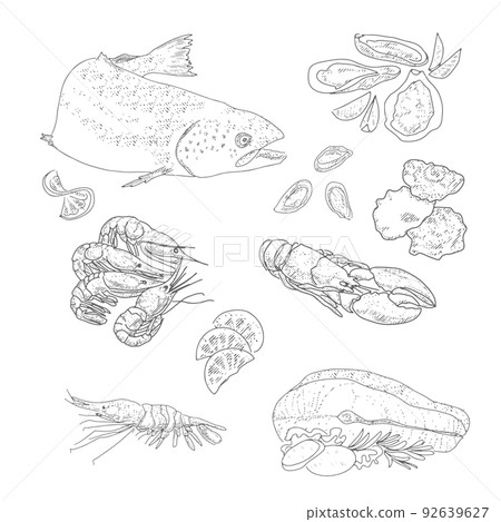 Seafood and fish in vintage style Seafood and fish in vintage style 92639627