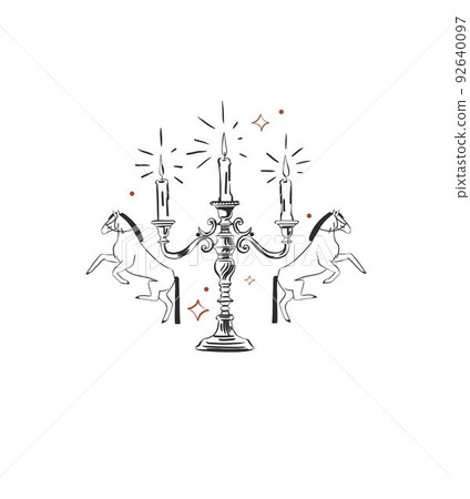 Hand drawn abstract vector graphic clipart illustration boho horses and vintage candlestick.Western female design concept.Bohemian wild west contemporary art.Cowboy modern drawing.American west logo. Hand drawn abstract vector graphic clipart illustration boho horses and vintage candlestick.Western female design concept.Bohemian wild west contemporary art.Cowboy modern drawing.American west logo. 92640097