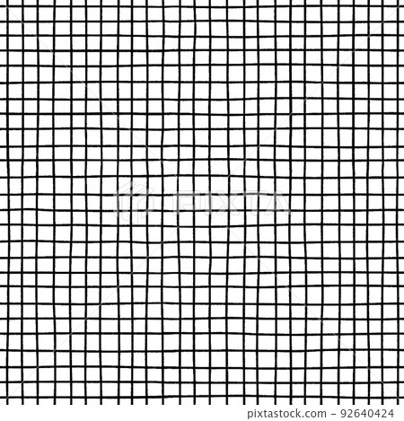 Hand drawn thin line plaid background - seamless black and white grid 92640424