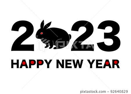 2023 Year of the Rabbit New Year's card illustration: rabbit and logo black and red 92640829