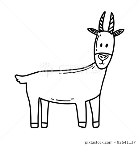 Vector illustration of a cute goat. Goat isolated on a white background. Childrens style. Vector illustration. Doodle style. 92641137