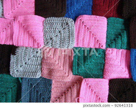 Crochet texture, colorful squares pattern. Crochet Knit Squares 92641318