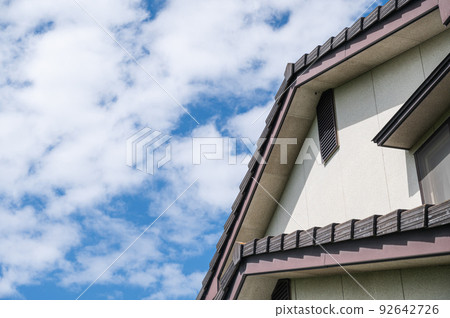 blue sky and houses in summer 92642726