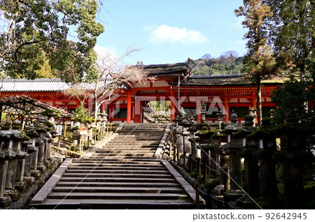 Kasuga Taisha Shrine Keiga Gate and stone lanterns on the approach 92642945