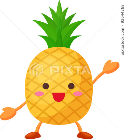 Illustration of cute pineapple character raising hand 92644268