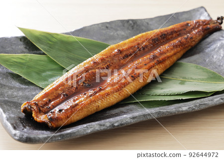 鹿兒島產的蒲燒鰻魚盛在盤子裡 鹿兒島產的蒲燒鰻魚盛在盤子裡 92644972
