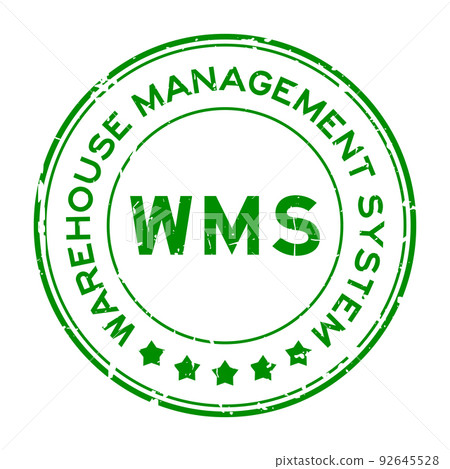 Grunge green WMS warehouse management system word round rubber seal stamp on white background 92645528