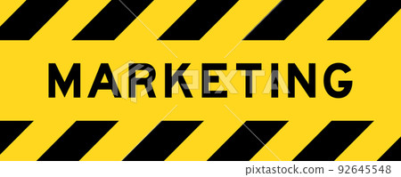 Yellow and black color with line striped label banner with word marketing Yellow and black color with line striped label banner with word marketing 92645548