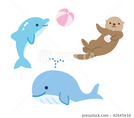 可愛的海洋生物海豚鯨魚海獺素材的插圖集 可愛的海洋生物海豚鯨魚海獺素材的插圖集 92645638