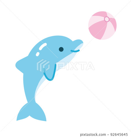 一隻可愛的海豚玩球的插圖素材 92645645
