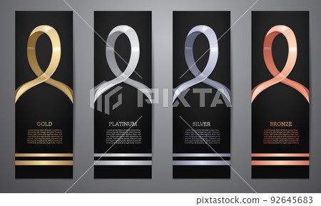 Metalic ribbon in black banner, Gold, Platinum, Silver, Bronze, Vector illustration. 92645683
