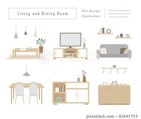 Living dining illustration set Interior furniture Simple table Chair sofa TV stand 92645753