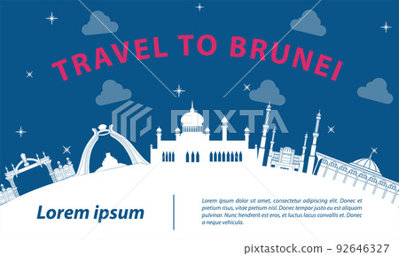 Brunei famous landmark silhouette style with text inside Brunei famous landmark silhouette style with text inside 92646327