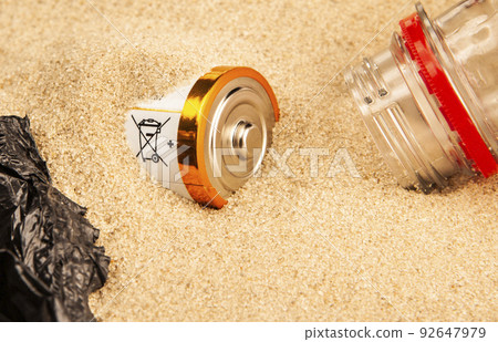 image of battery garbage sand background 92647979