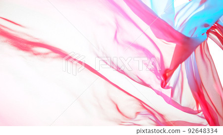 Pastel color transparent silk fabric flowing by wind, freeze motion 92648334