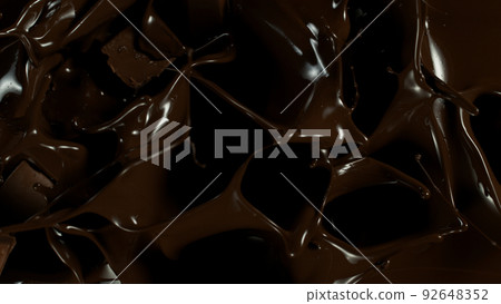 Pouring Dark Hot Melted Chocolate, Close-up. Pouring Dark Hot Melted Chocolate, Close-up. 92648352