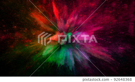 Freeze motion shot of color powder explosion 92648368