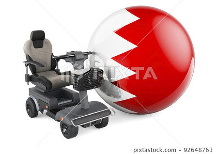 Bahraini flag with indoor powerchair or electric wheelchair, 3D rendering 92648761