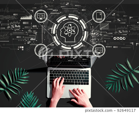 Online education concept with person using a laptop Online education concept with person using a laptop 92649117