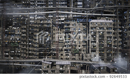 Apocalyptic city build. Overpopulation problem. Realistic 4k animation. 3d rendering. Apocalyptic city build. Overpopulation problem. Realistic 4k animation. 3d rendering. 92649533