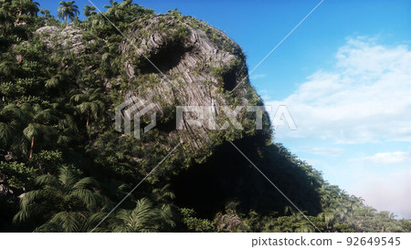 Fantasy island with skull mountain. airy concept. Dynamic trees. 3d rendering. 92649545