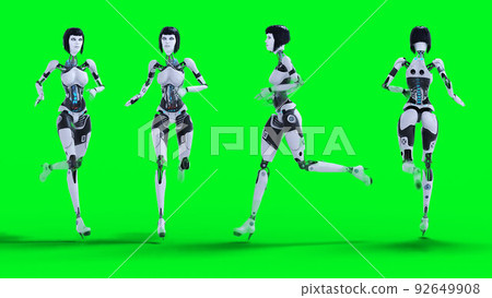 Female sexy robot run. Green screen isolate. 3d rendering. Female sexy robot run. Green screen isolate. 3d rendering. 92649908
