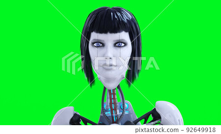 Female sexy robot stay idle. Green screen isolate. 3d render. Female sexy robot stay idle. Green screen isolate. 3d render. 92649918