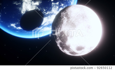 Moon eclipse in outer space. 3d rendering. Moon eclipse in outer space. 3d rendering. 92650112