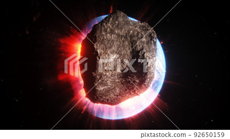 Asteroid in outer space. Earth planet. 3d rendering. 92650159