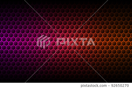Hexagon orange background. Futuristic gradient texture. Modern neon cells. Purple technology concept. Abstract luminous texture. Vector illustration 92650270