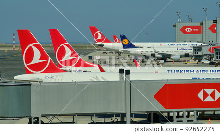 Planes docked to the gates at new Istanbul airport Istanbul Havalimani in Turkey 92652275