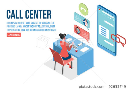 3D isometric Call center or Customer service concept for client support, chatting online, phone assistant. Vector illustration eps10 3D isometric Call center or Customer service concept for client support, chatting online, phone assistant. Vector illustration eps10 92653749