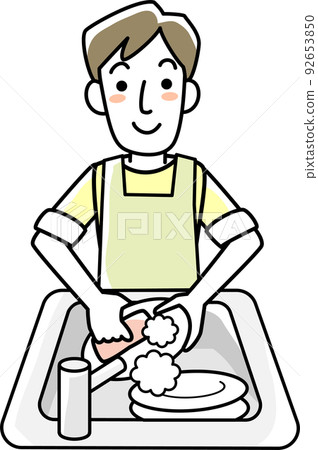 年輕人微笑著洗碗 年輕人微笑著洗碗 92653850