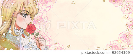 Girl cartoon style illustration banner of a prince crying with a rose 92654309