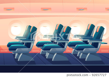 Airplane cabin, plane economy class with seats 92657727