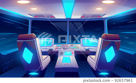 Jet cockpit at night empty airplane cabin interior 92657961