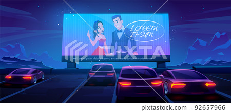 Car cinema. Drive-in theater with auto on parking Car cinema. Drive-in theater with auto on parking 92657966
