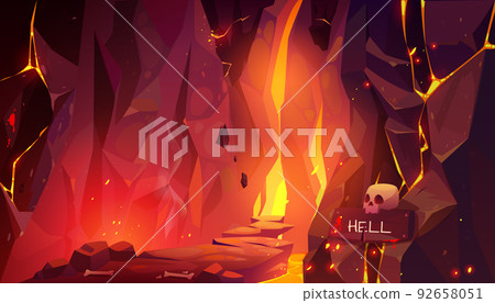 Road to hell, infernal hot cave with lava and fire Road to hell, infernal hot cave with lava and fire 92658051