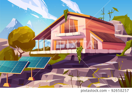 Country house in mountains cartoon vector Country house in mountains cartoon vector 92658257