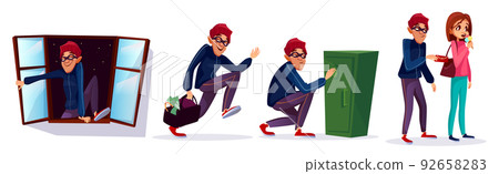 Vector cartoon robber, thief characters set 92658283
