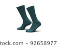 Pair of green cotton socks isolated on white. Set of short socks for sports as mock up and label for advertising, logo, branding. 92658977