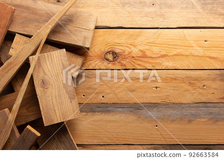 Brown wooden plank on wood background texture. Wooden beam waste 92663584
