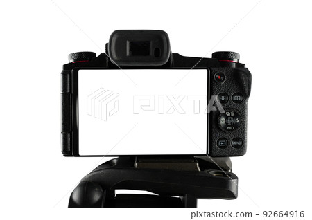 Modern mirrorless camera ready to records with blank screen Modern mirrorless camera ready to records with blank screen 92664916