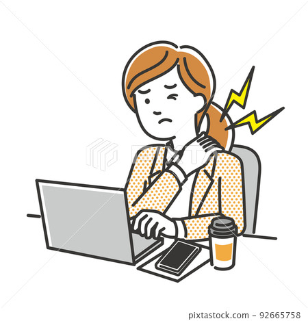 一位因電腦工作而肩膀僵硬的女上班族 92665758