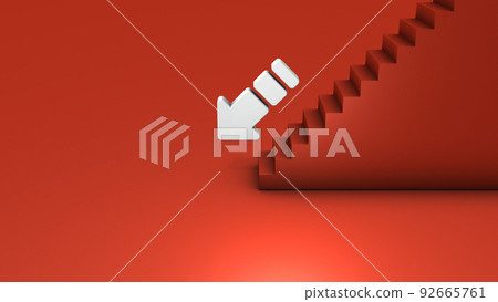 一個白色的箭頭已經完成了下樓梯。代表降級和下降的抽象概念。結局和苦難。 92665761