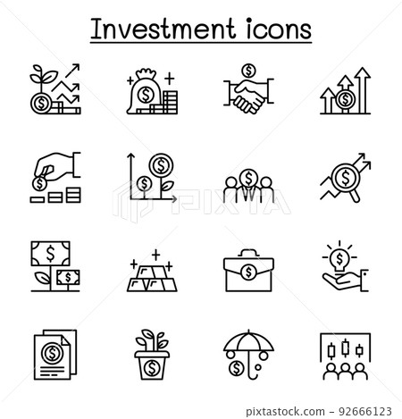 Money & Investment icon set in thin line style 92666123