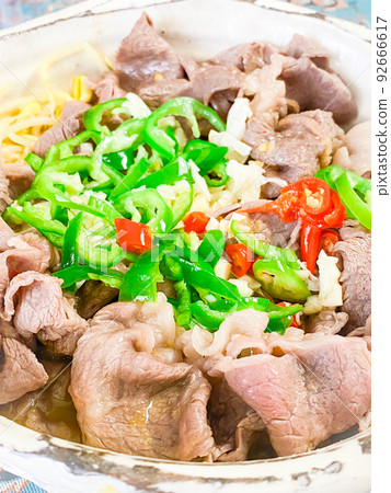 中國四川菜，酸辣湯（辣牛肉煮） 92666617