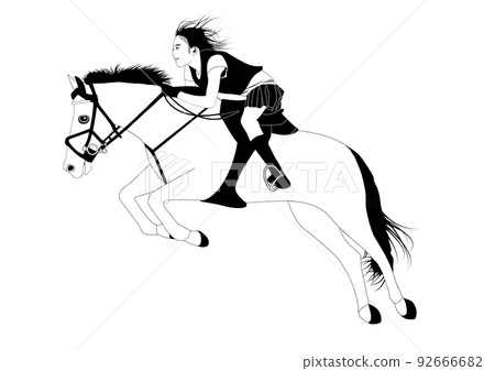 Illustration of a girl running on a horse 92666682
